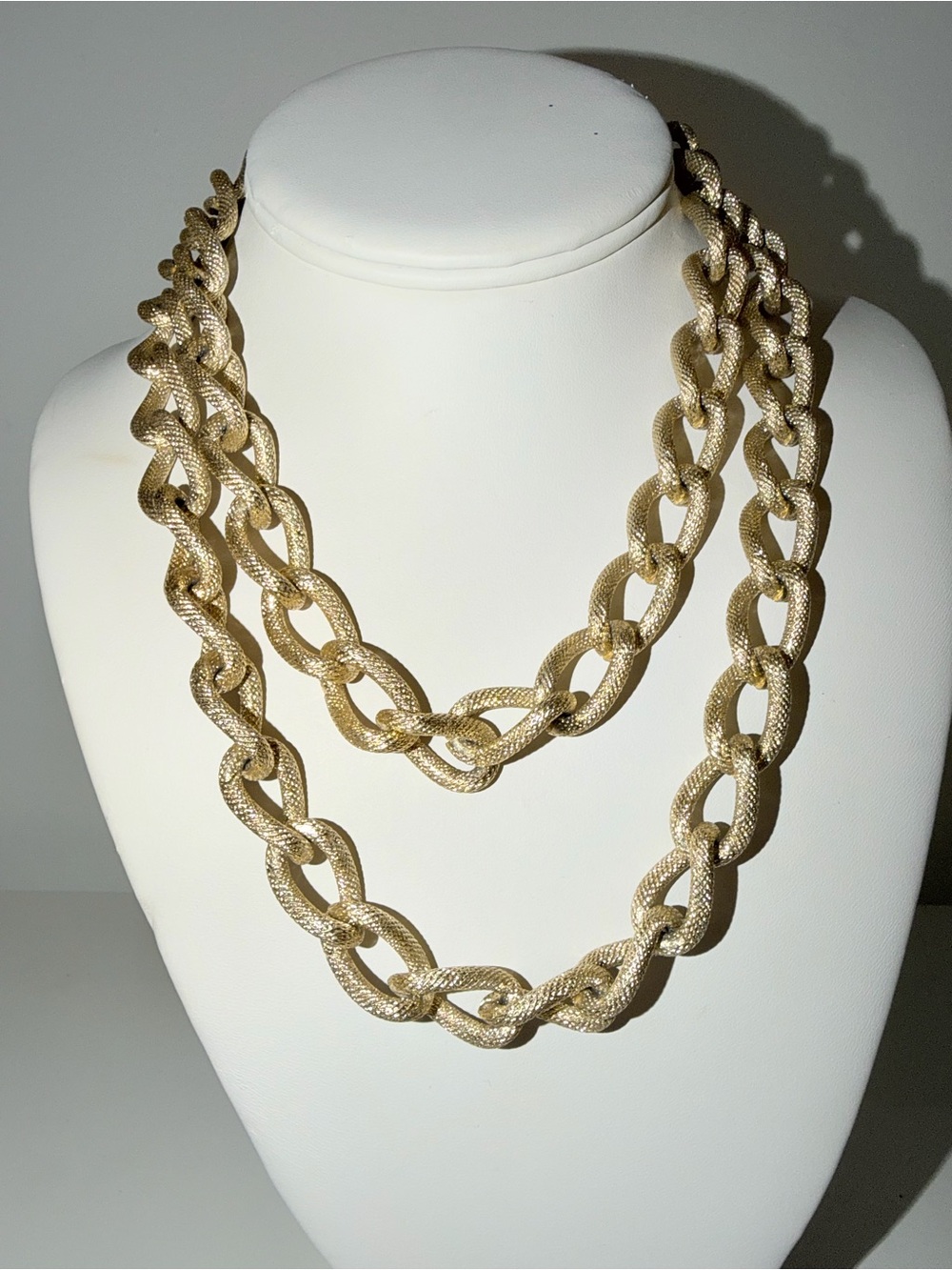 Vintage Gold-Tone Chunky Textured Long Link Necklace